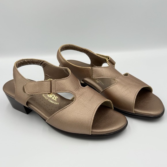 SAS Suntimer Strap Slingback Sandals Brown Gold Womens 8.5 W Comfort Cushion - Picture 1 of 8